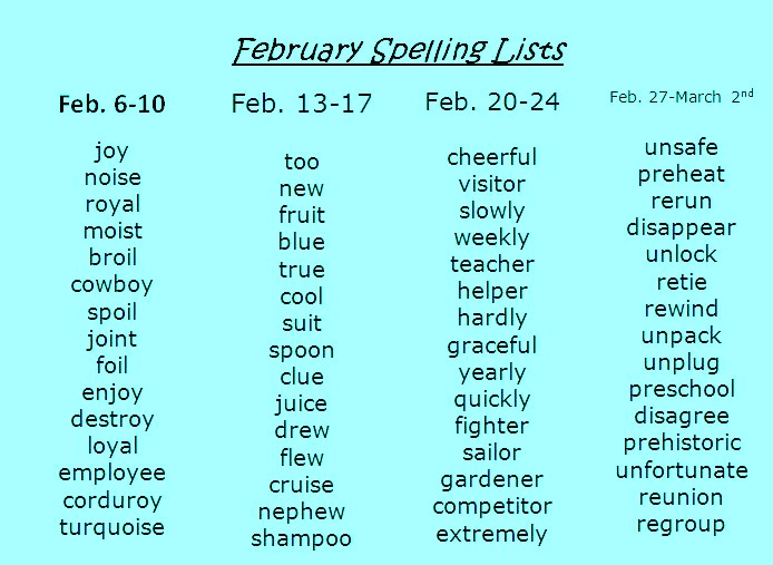 Feb. Spelling List image